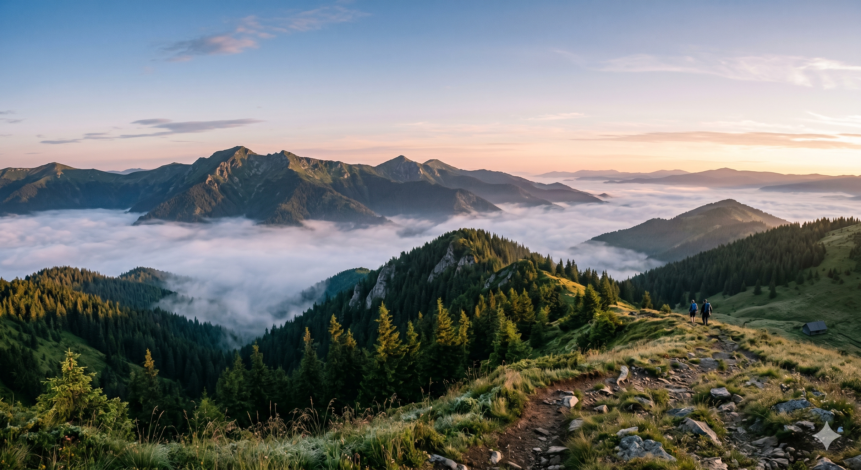 Carpathian ridge in morning fog